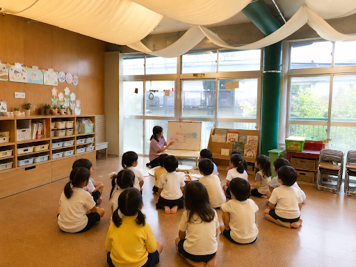 園内で輪になって座る子どもたち
